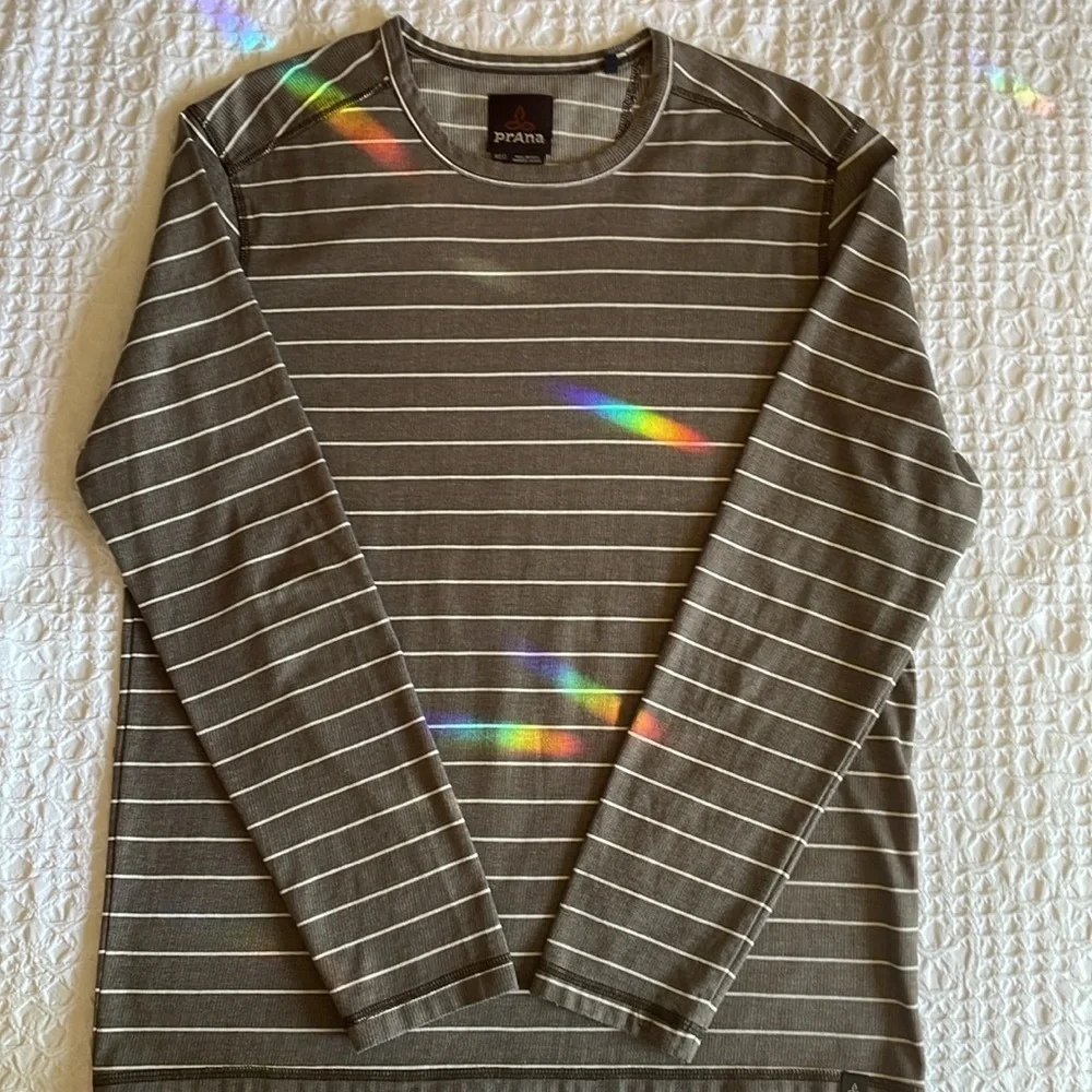 PRANA Keller Organic Cotton Shirt Men’s M Brown/Striped Long Sleeve Crewneck